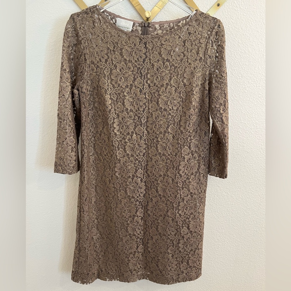 Donna Morgan vintage Sheer Gold Lace Slip Dress 8
